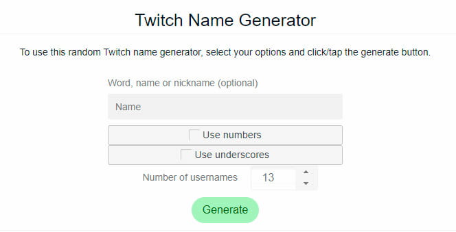 Generador de nombres de Twitch